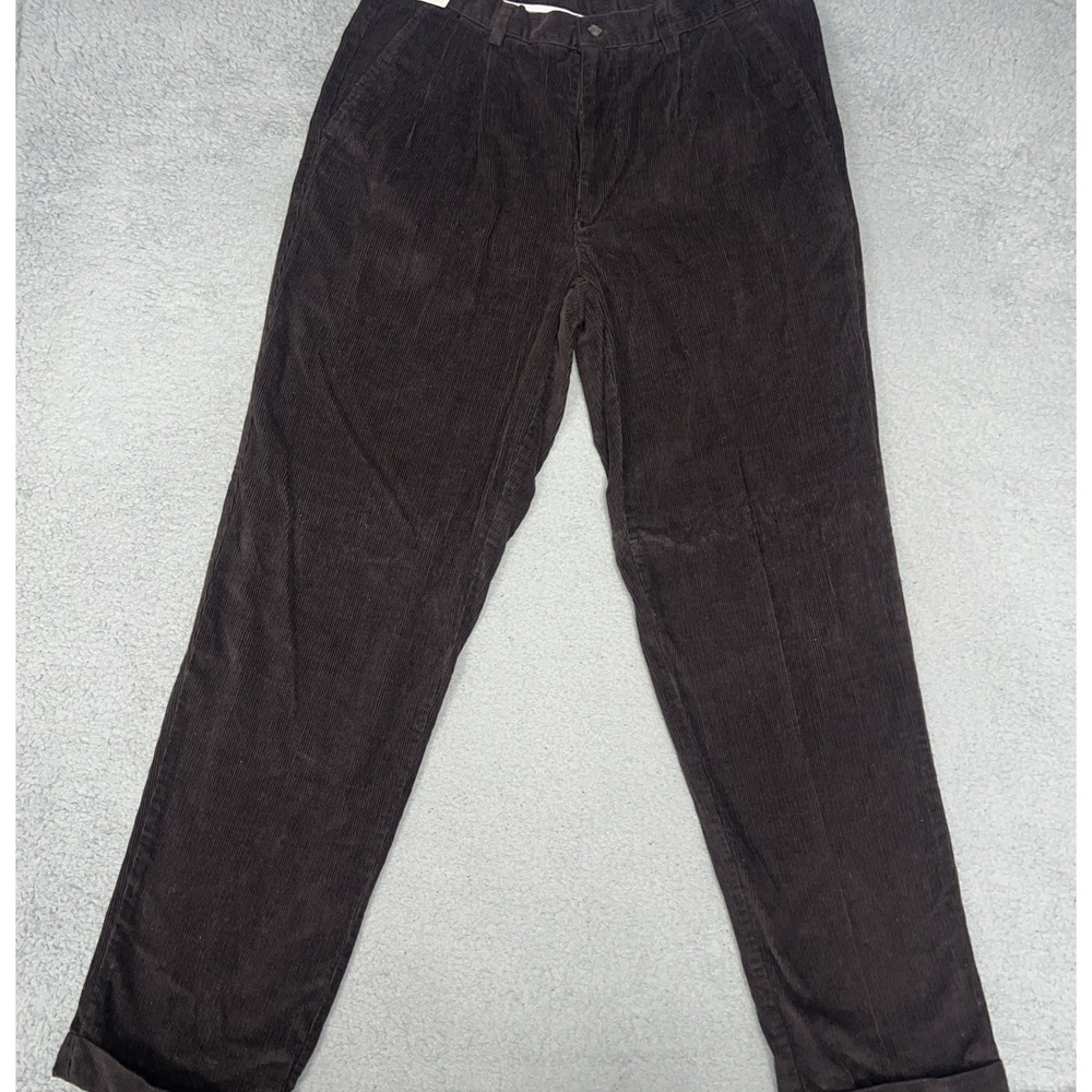 NOS Club Room Pants Mens Sz 36x34 Dark Brown Corduroy Pleated Cuffed Hem VTG NWT